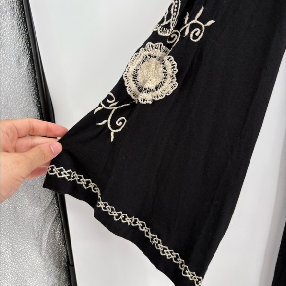 Y2K Boho Vintage Bell Long Sleeve Black Embroidered Dress Tunic Size Medium - Picture 8 of 15